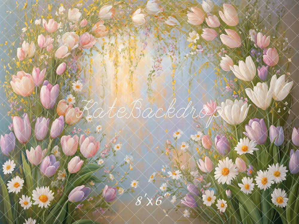 Kate Tulips Arch Daisies Pastel Backdrop Designed by Emetselch -UK