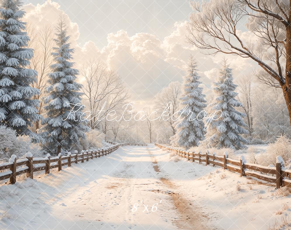 Kate Winter Snowy Path Fence Fleece Backdrop Designed by Emetselch -UK