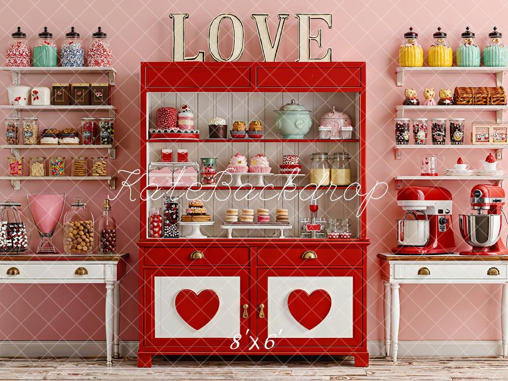 Kate Valentine Sweet Shop Red Cabinet Heart Fleece Backdrop Designed by Emetselch -UK