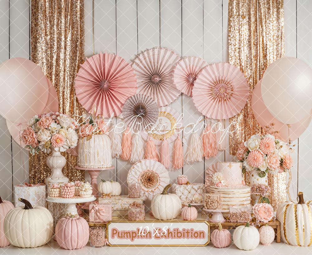 Kate Pumpkin Exhibition Gold Glitter Fleece Backdrop Designed by Emetselch -UK