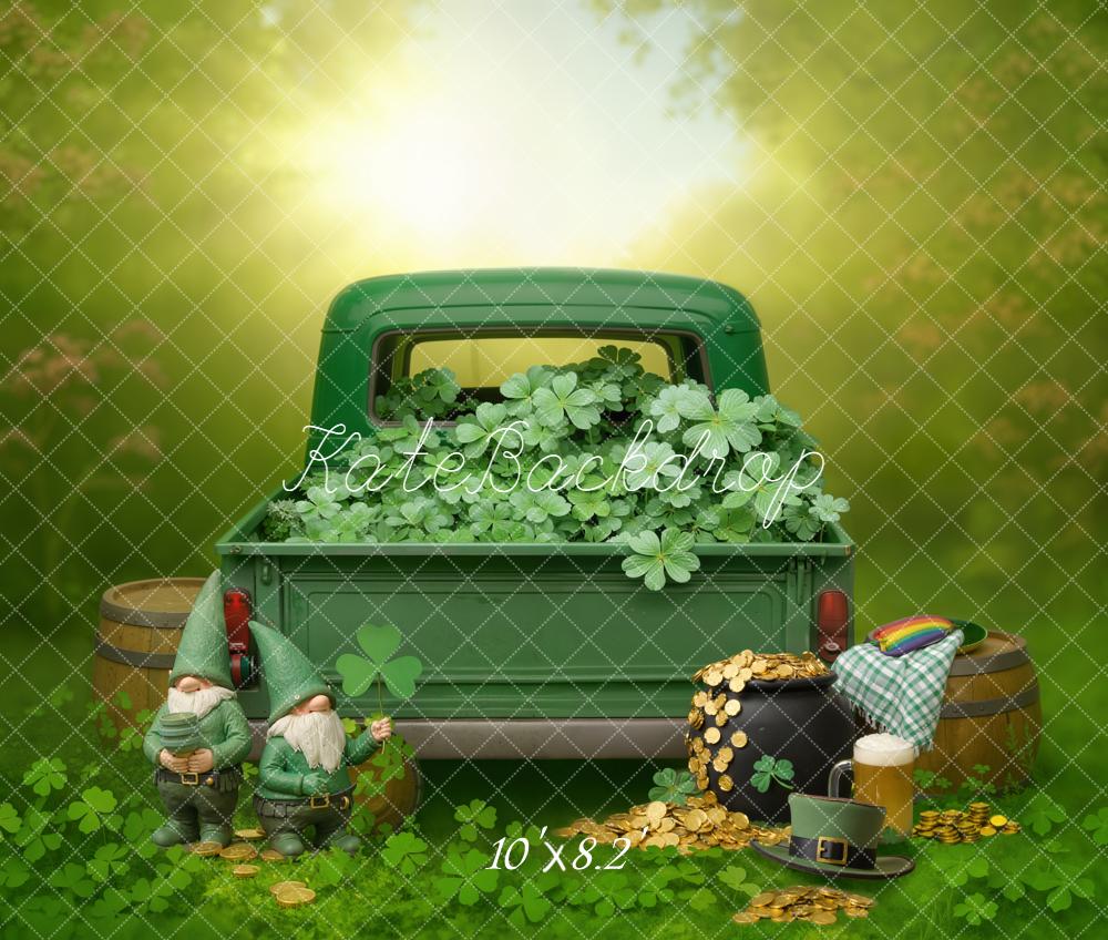Kate Shamrock Truck Gold Coins Gnomes Fleece Backdrop Designed by Emetselch