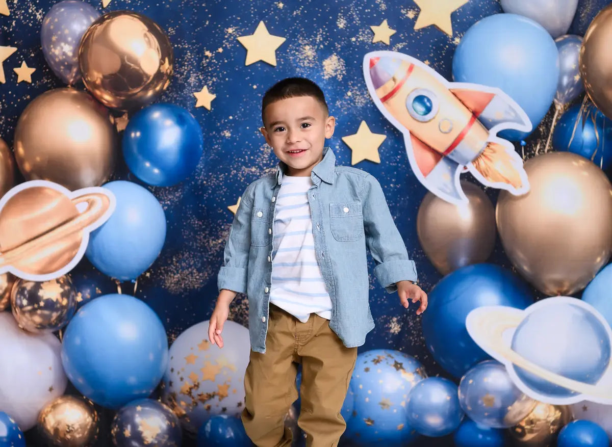 On Sale Kate Blue Cake Smash Space Rocket Balloon Backdrop Designed by Emetselch -UK
