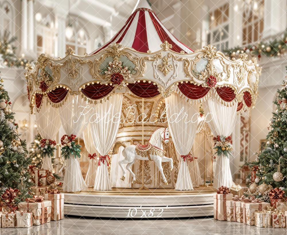 Kate Carousel Christmas Tree Presents Backdrop Designed by Emetselch -UK