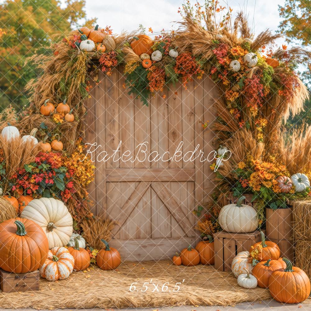 Kate Autumn Pumpkins Barn Door Backdrop Designed by Emetselch -UK