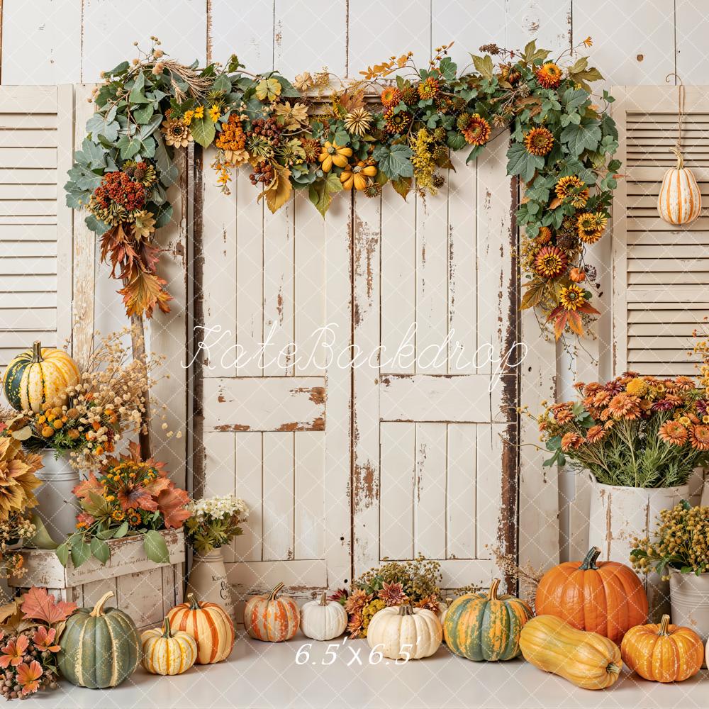 Kate Autumn Pumpkin Rustic Shutters Backdrop Designed by Emetselch