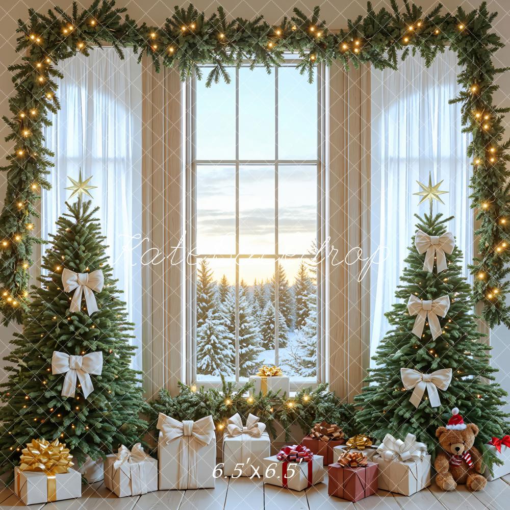 Kate Christmas Trees Garland Presents Window Backdrop Designed by Mini MakeBelieve