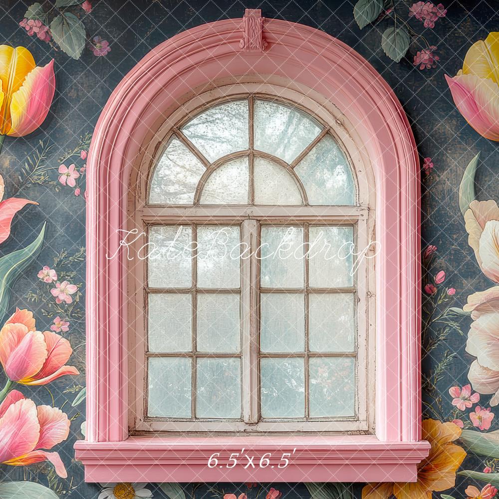 Kate Pink Arch Window Tulip Backdrop Designed by Mini MakeBelieve -UK