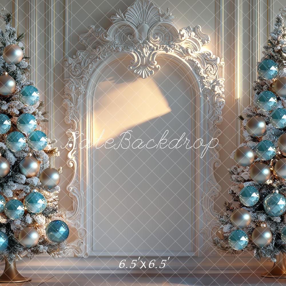 Kate Christmas Blue Baubles Trees Ornate Backdrop Designed by Mini MakeBelieve