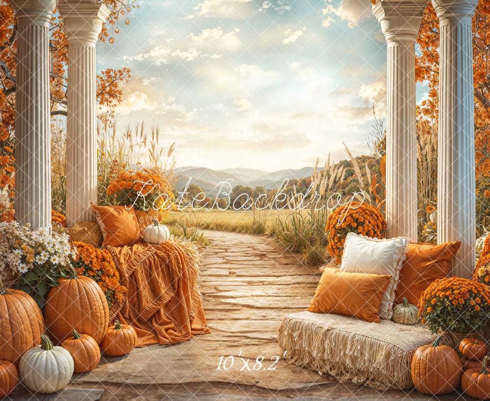 Kate Autumn Pumpkins Pillars Flowers Backdrop Designed by Emetselch -UK