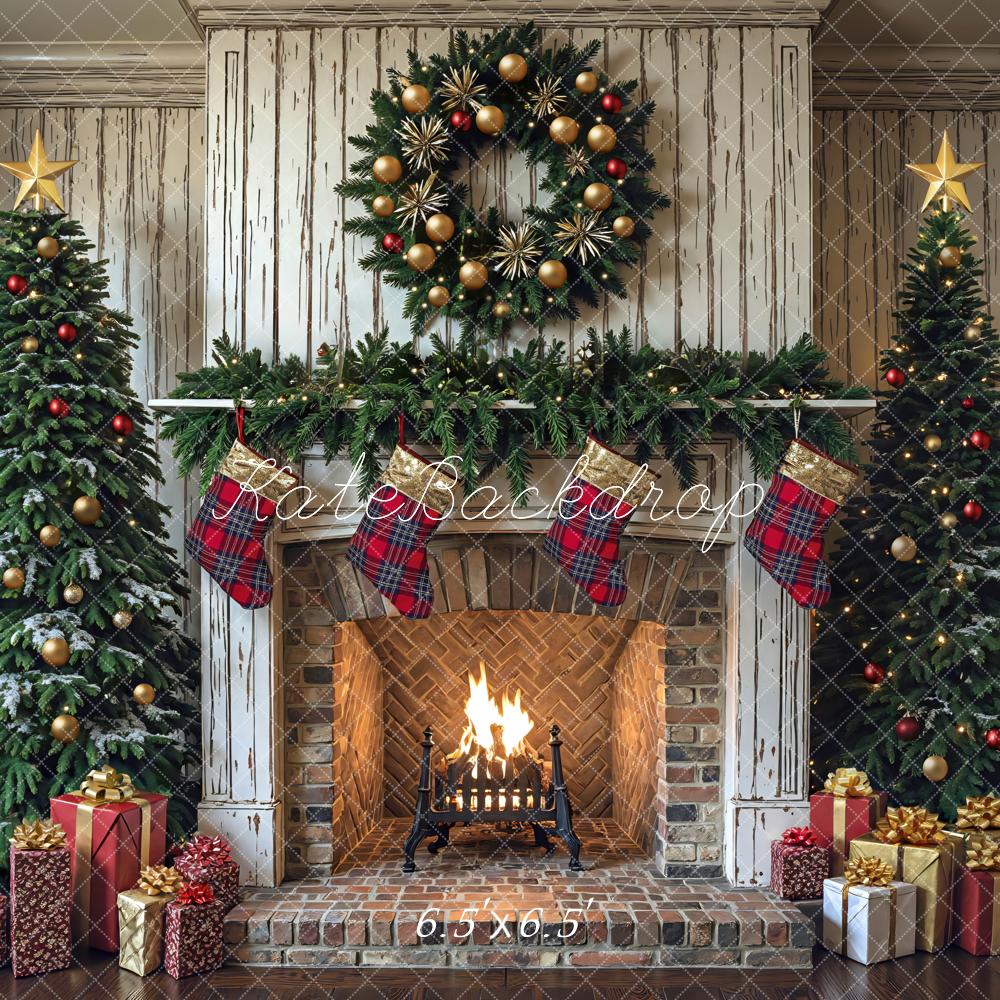 Kate Christmas Fireplace Garland Trees Gifts Backdrop Designed by Mini MakeBelieve -UK
