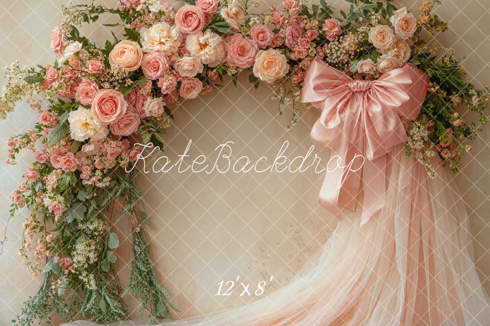 Kate Flower Arch Pink Roses Tulle Backdrop Designed by Emetselch