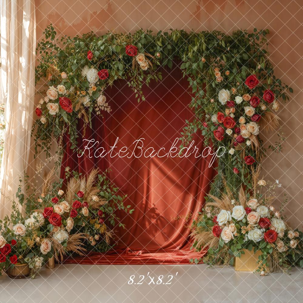 Kate Spring Red Curtain Garland Greenery Backdrop Designed by Emetselch
