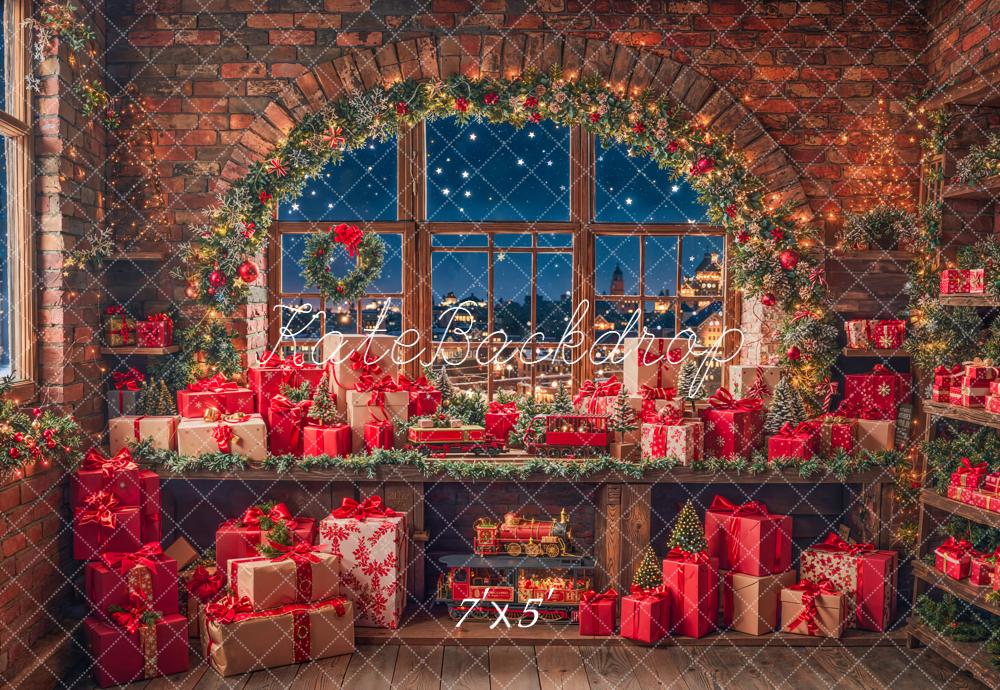 Kate Christmas Gifts Garland Brick Window Backdrop Designed by Emetselch -UK