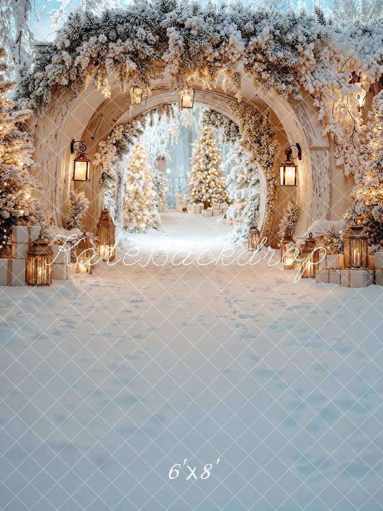 Kate Christmas Snowy Arch Gift Lanterns Fleece Backdrop Designed by Emetselch -UK