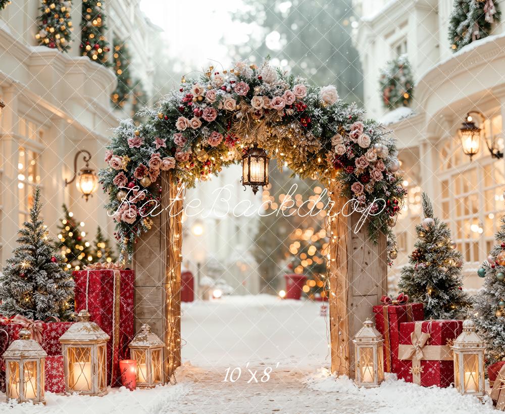 Kate Christmas Arch Presents Lanterns Fleece Backdrop Designed by Emetselch -UK
