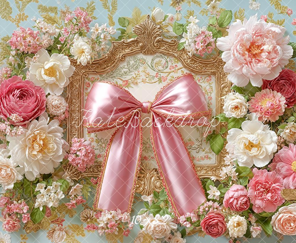 Kate Floral Arch Pink Bow Ornate Frame Backdrop Designed by Emetselch -UK