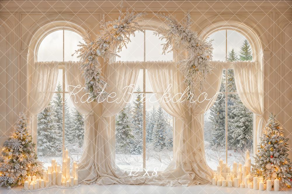 Kate Christmas Snowy Trees Window Fleece Backdrop Designed by Emetselch -UK