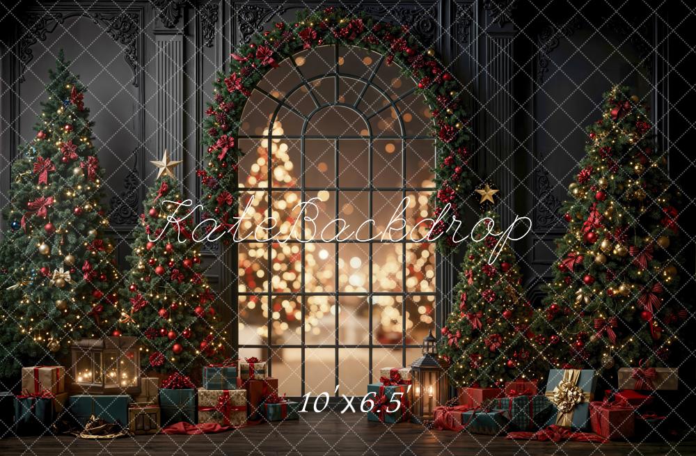 Kate Christmas Trees Garland Window Bokeh Fleece Backdrop Designed by Emetselch -UK