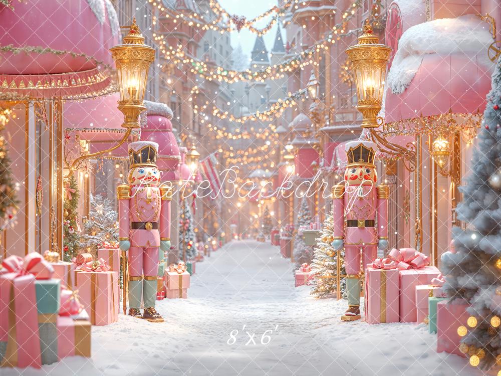 Kate Christmas Nutcracker Pink Gifts Snowy Street Backdrop Designed by Emetselch -UK