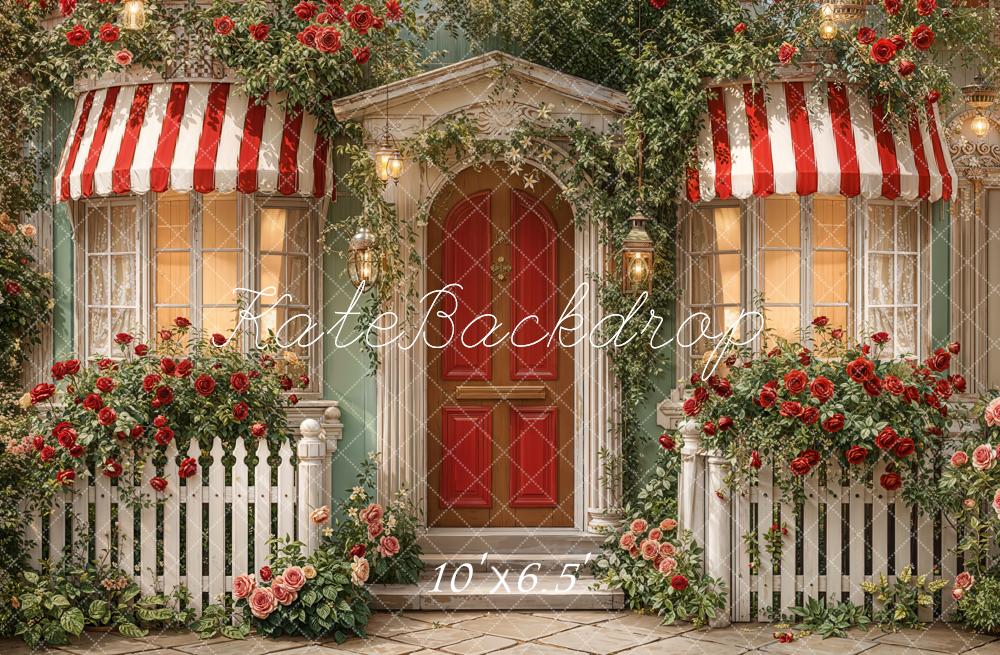 Kate Vintage House Red Door Rose Garden Backdrop Designed by Emetselch -UK