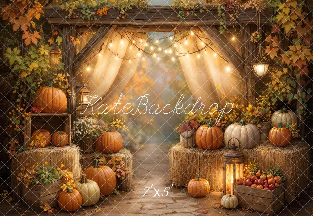 Kate Autumn Pumpkins Hay Bales Lanterns Backdrop Designed by GQ -UK