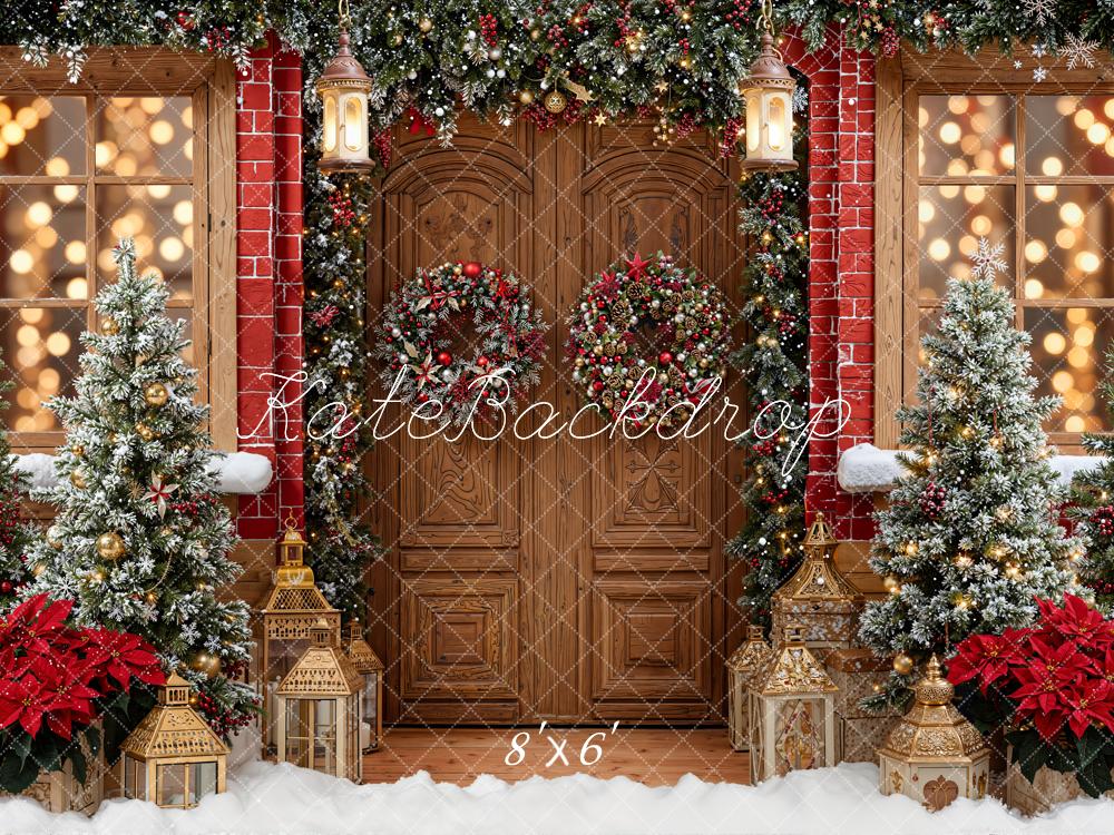 Kate Christmas Door Wreath Lanterns Fleece Backdrop Designed by Emetselch -UK