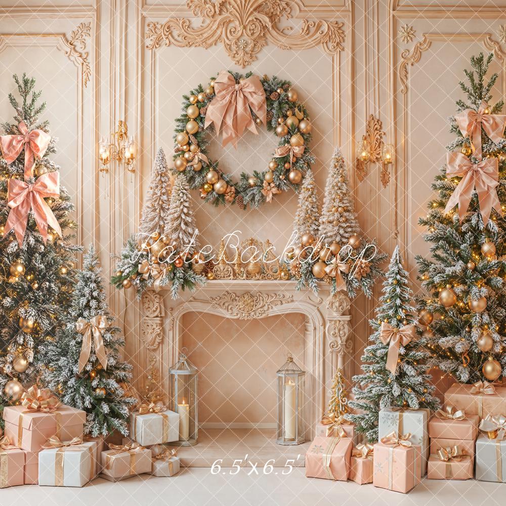 Kate Christmas Pink Bows Present Trees Backdrop Designed by Emetselch