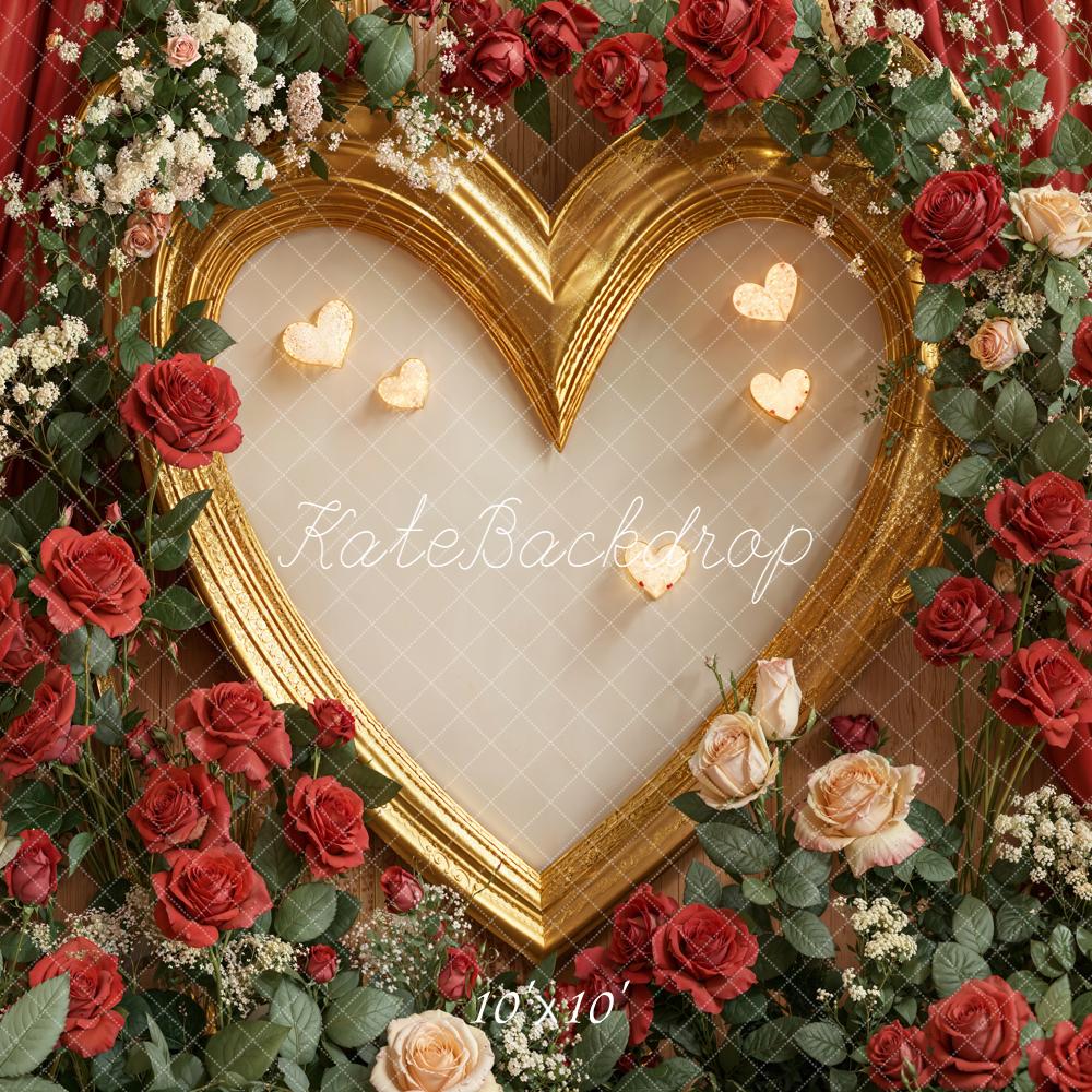 Kate Valentine Heart Frame Roses Gold Backdrop Designed by Emetselch