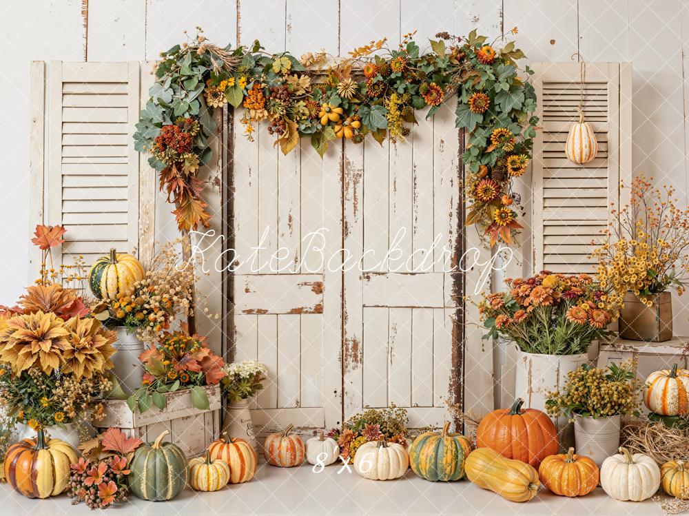 Kate Autumn Pumpkin Rustic Shutters Backdrop Designed by Emetselch