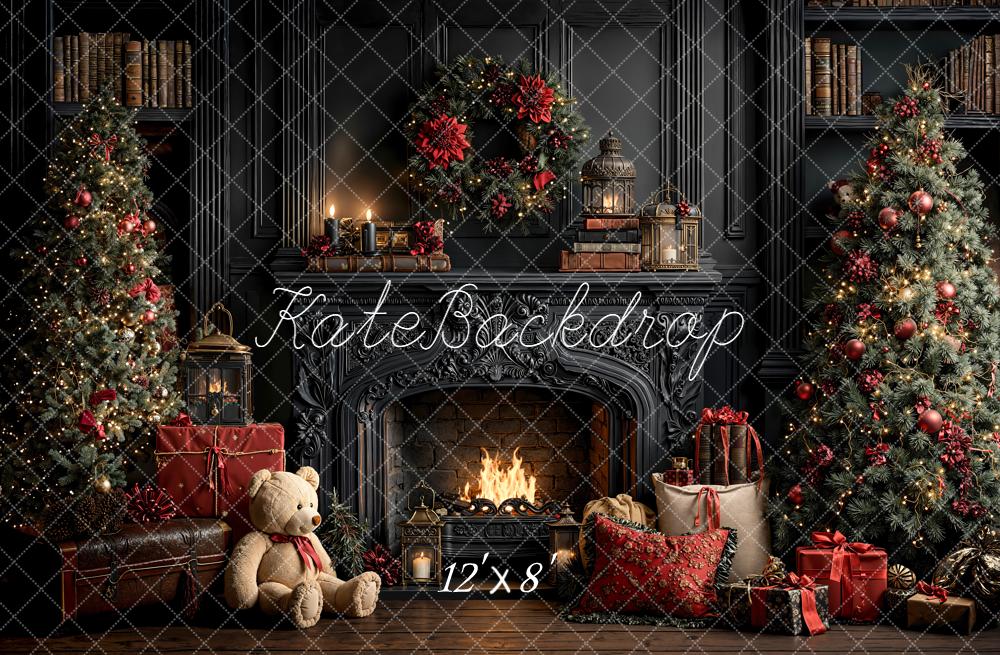 Kate Christmas Fireplace Trees Presents Backdrop Designed by Emetselch -UK