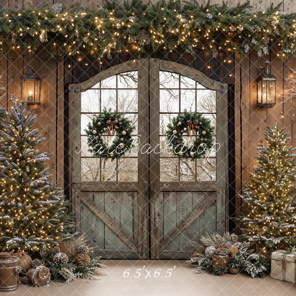Kate Christmas Rustic Door Wreaths Trees Backdrop Designed by Emetselch -UK