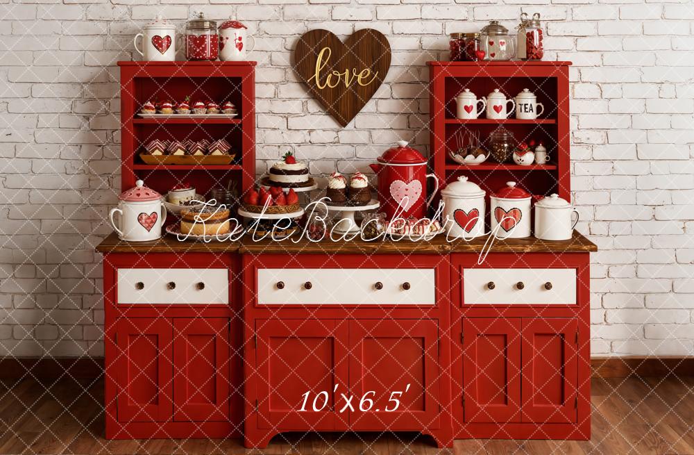 Kate Valentine Red Cabinet Heart Kitchen Backdrop Designed by Emetselch