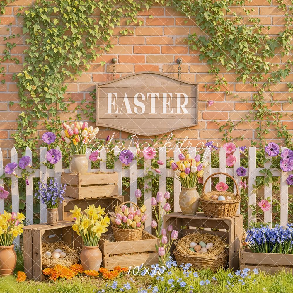 Kate Easter Floral Eggs Picket Fence Backdrop Designed by Emetselch -UK