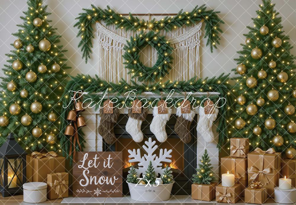 Kate Christmas Fireplace Garland Gold Ornaments Backdrop Designed by Mini MakeBelieve