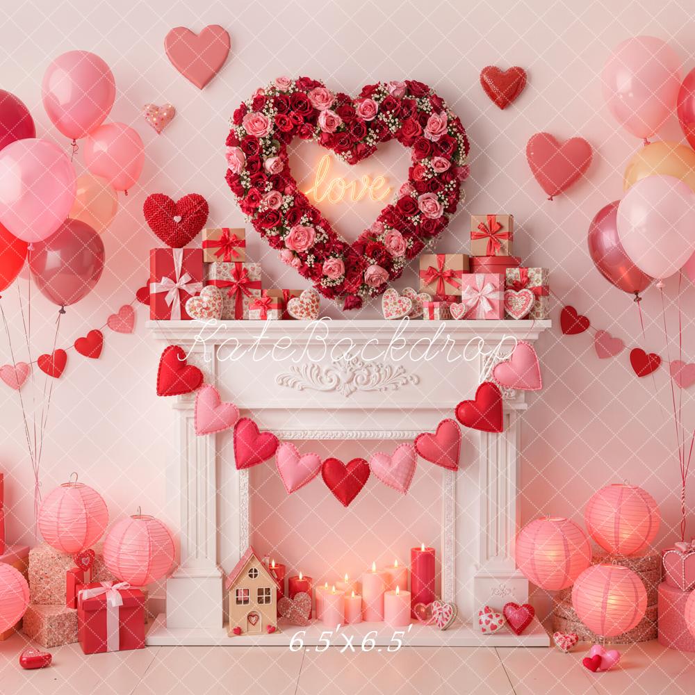 Kate Valentine Heart Wreath Balloons Fireplace Gifts Backdrop Designed by Emetselch -UK
