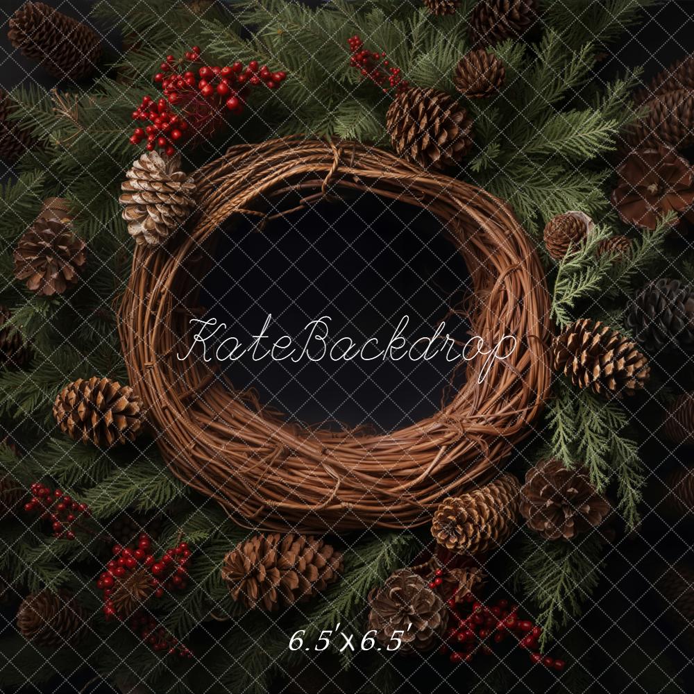 Kate Christmas Pinecones Wreath Fir Branches Backdrop Designed by Emetselch