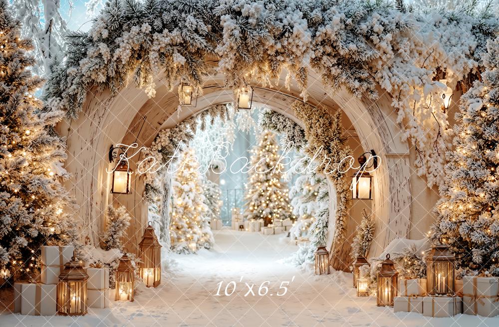 Kate Winter Archway Snowy Trees Lanterns Fleece Backdrop Designed by Emetselch -UK