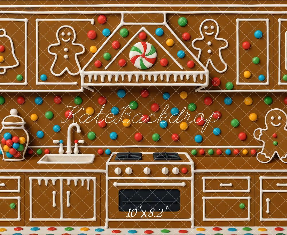 Kate Christmas Gingerbread Kitchen Biscuits Backdrop Designed by Mini MakeBelieve -UK