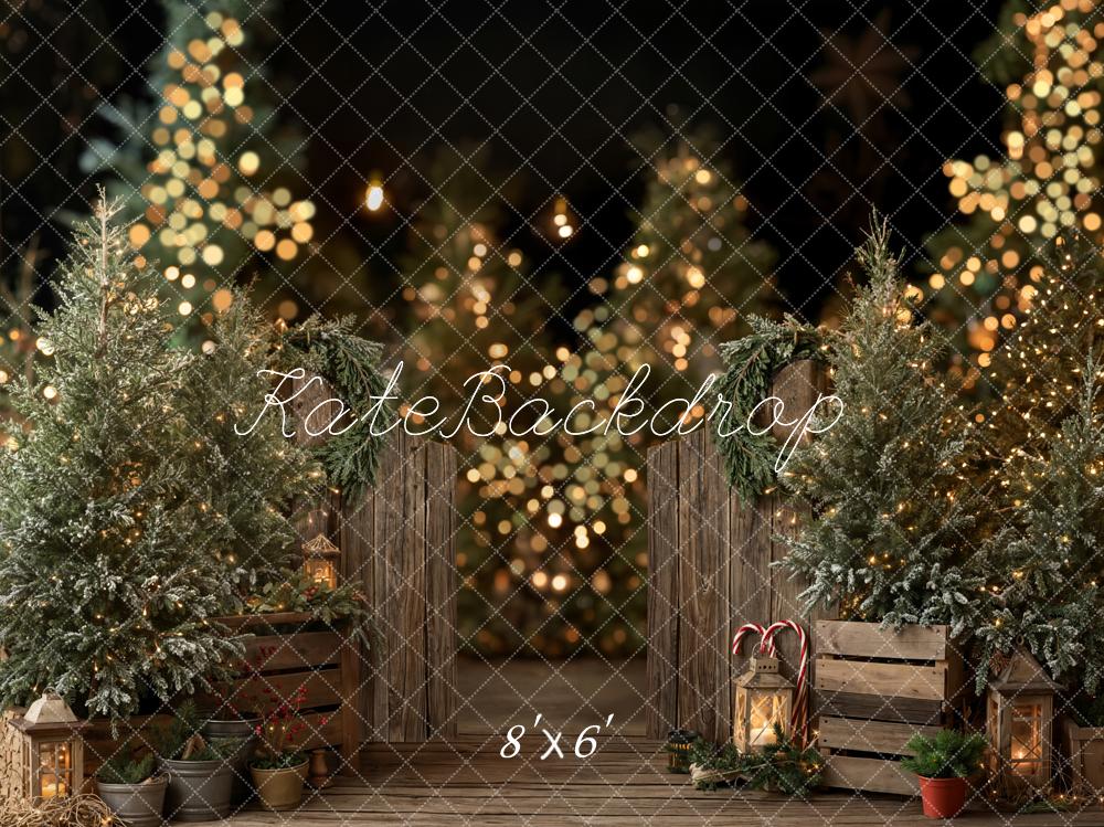 Kate Christmas Trees Lanterns Bokeh Fleece Backdrop Designed by Emetselch -UK