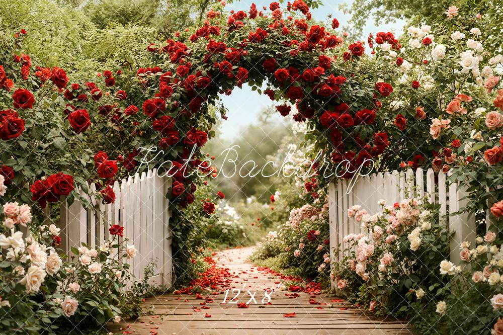 Kate Spring Path Floral Arch Roses White Fence Backdrop Designed by Emetselch