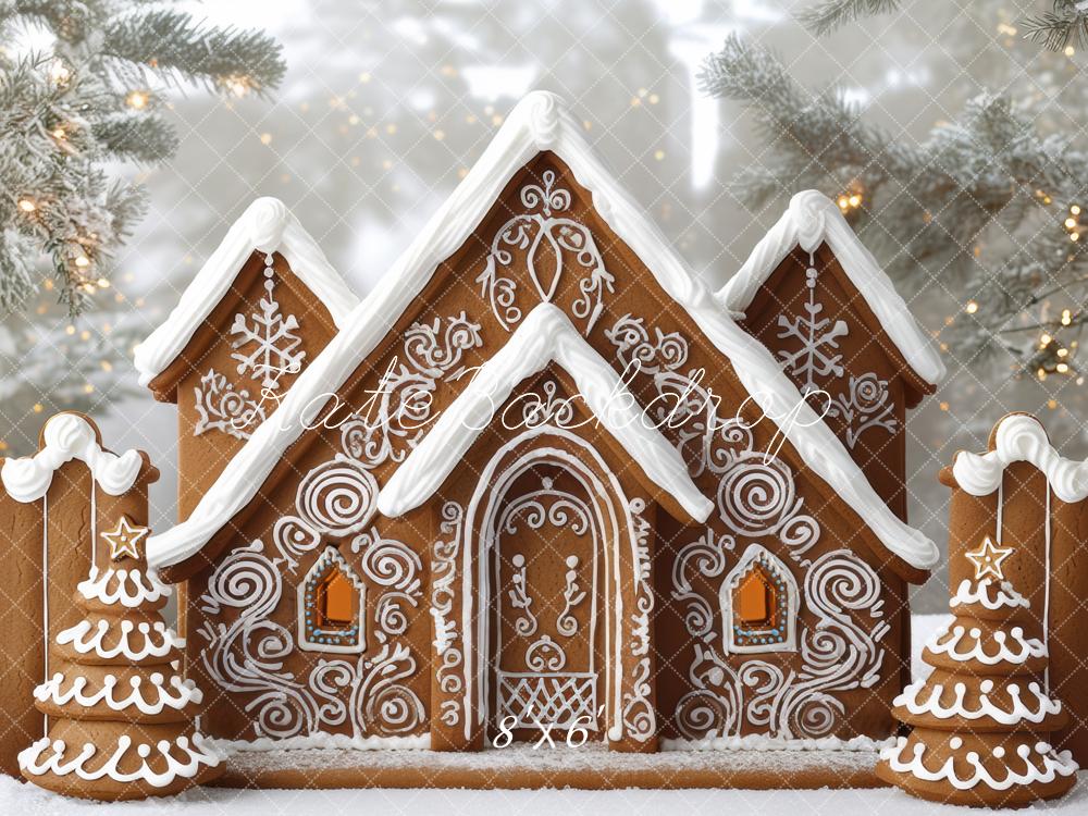 Kate Christmas Gingerbread House Snowy Backdrop Designed by Mini MakeBelieve -UK
