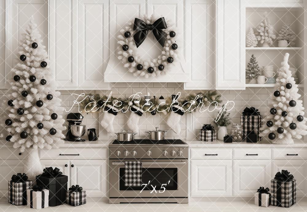 Kate Christmas Kitchen White Trees Gift Backdrop Designed by Ashley Paul