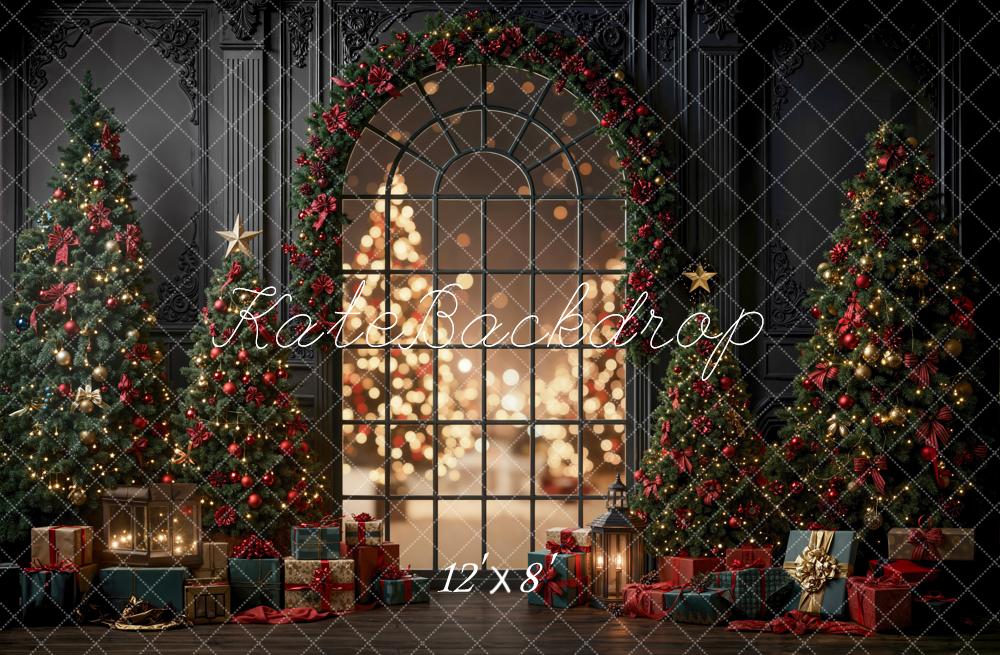 Kate Christmas Trees Garland Window Bokeh Fleece Backdrop Designed by Emetselch -UK