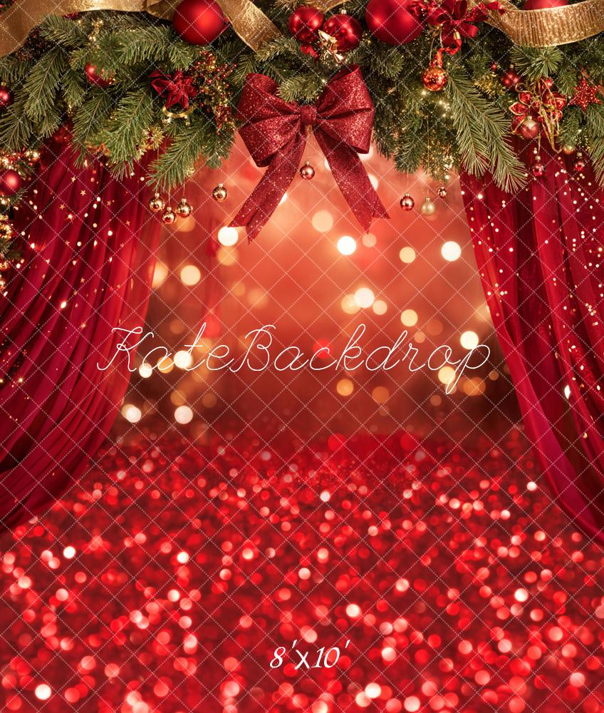 Kate Christmas Garland Red Bokeh Fleece Backdrop Designed by Emetselch -UK