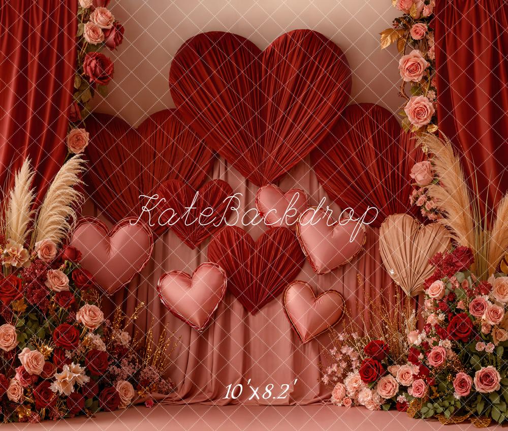 Kate Valentine Hearts Roses Floral Fleece Backdrop Designed by Emetselch