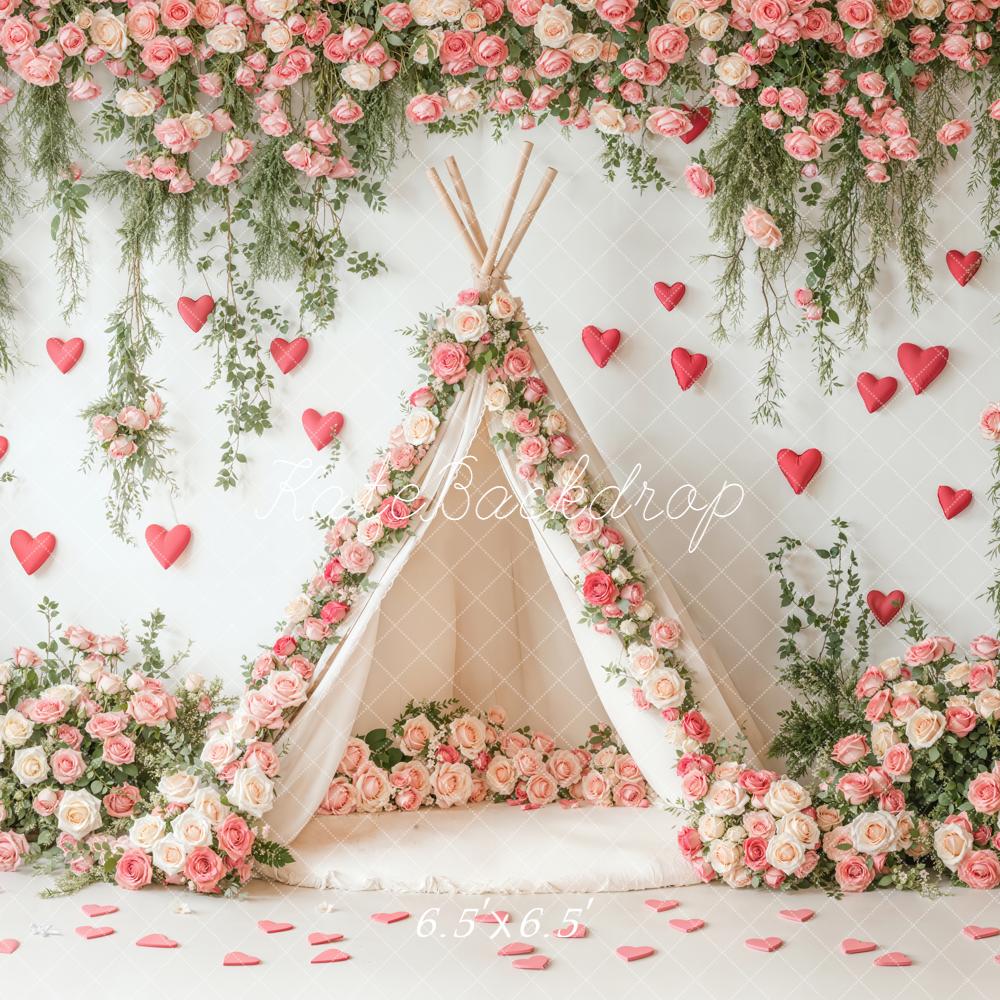 Kate Valentine Flower Arch Tent Hearts Backdrop Designed by Emetselch