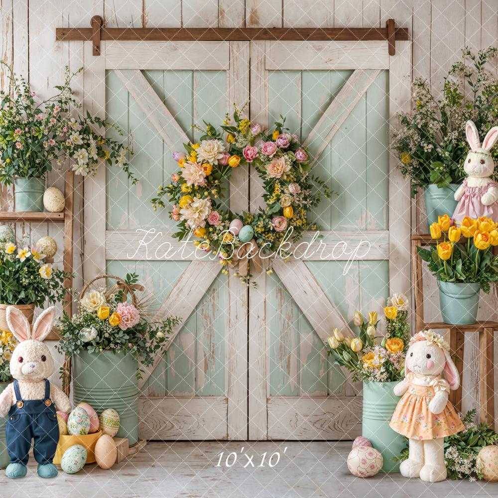 Kate Easter Bunny Floral Eggs Rustic Barn Backdrop Designed by Emetselch -UK