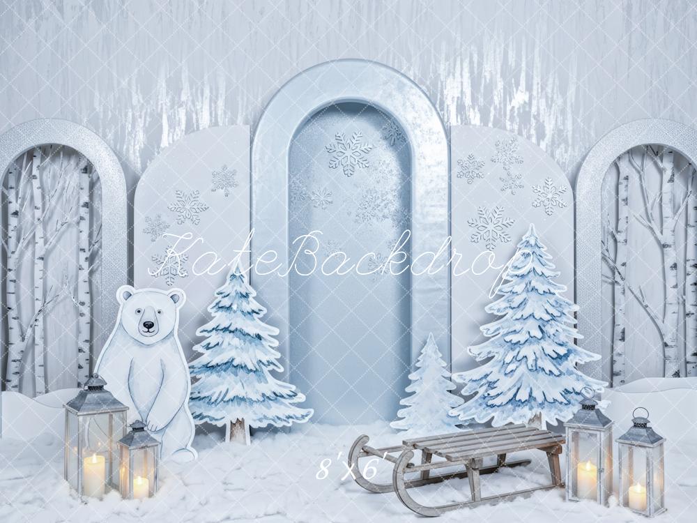 Kate Winter Polar Bear Snowy Trees Sled Backdrop Designed by Patty Robert