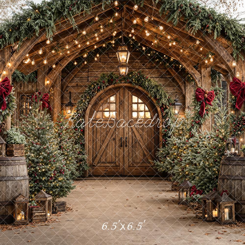 Kate Christmas Wooden Porch Lanterns Greenery Backdrop Designed by Emetselch -UK