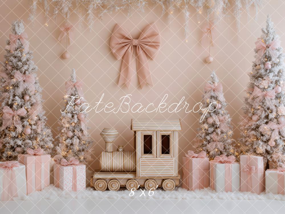 Kate Christmas Train Pink Trees Gifts Backdrop Designed by Patty Robert